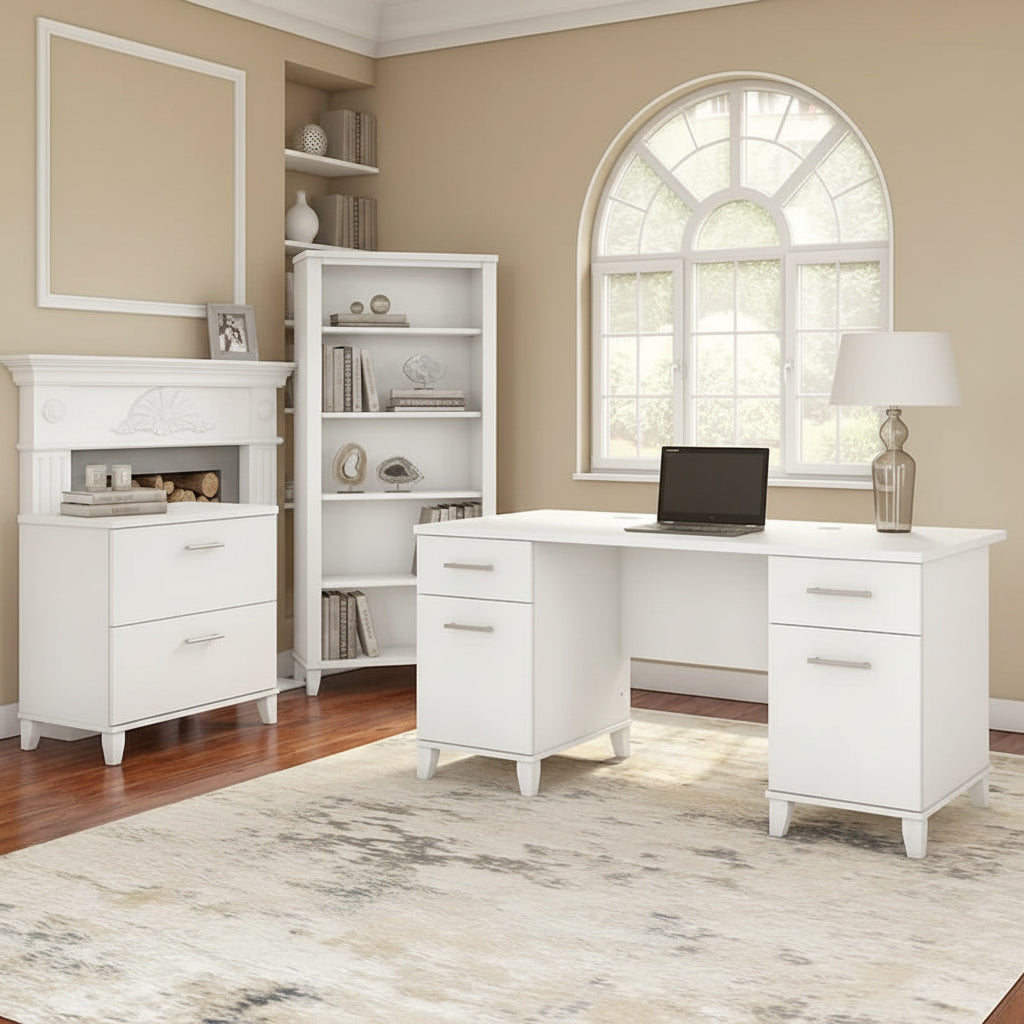Somerset 60-Inch Office Desk with Cabinet and 5-Shelf Bookcase 9