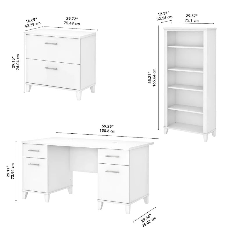 Somerset 60-Inch Office Desk with Cabinet and 5-Shelf Bookcase 14