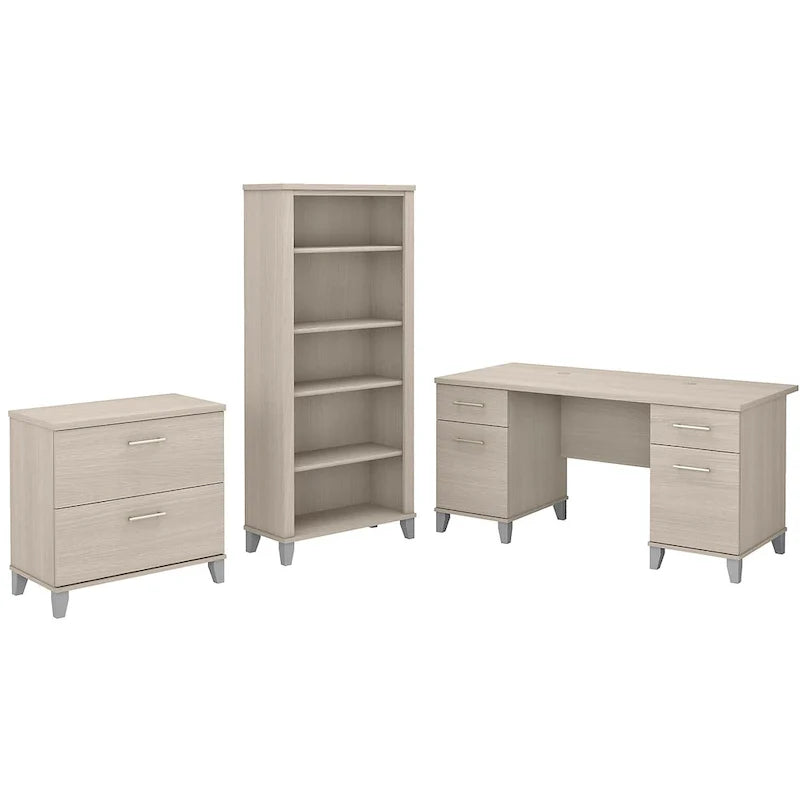 Somerset 60-Inch Office Desk with Cabinet and 5-Shelf Bookcase 17