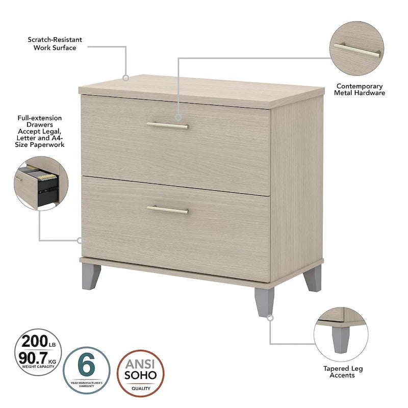 Somerset 60-Inch Office Desk with Cabinet and 5-Shelf Bookcase 19