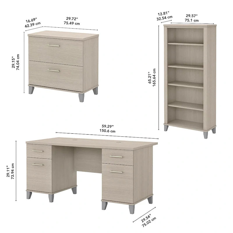 Somerset 60-Inch Office Desk with Cabinet and 5-Shelf Bookcase 21