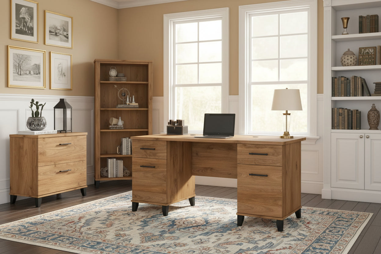 Somerset 60-Inch Office Desk with Cabinet and 5-Shelf Bookcase 23