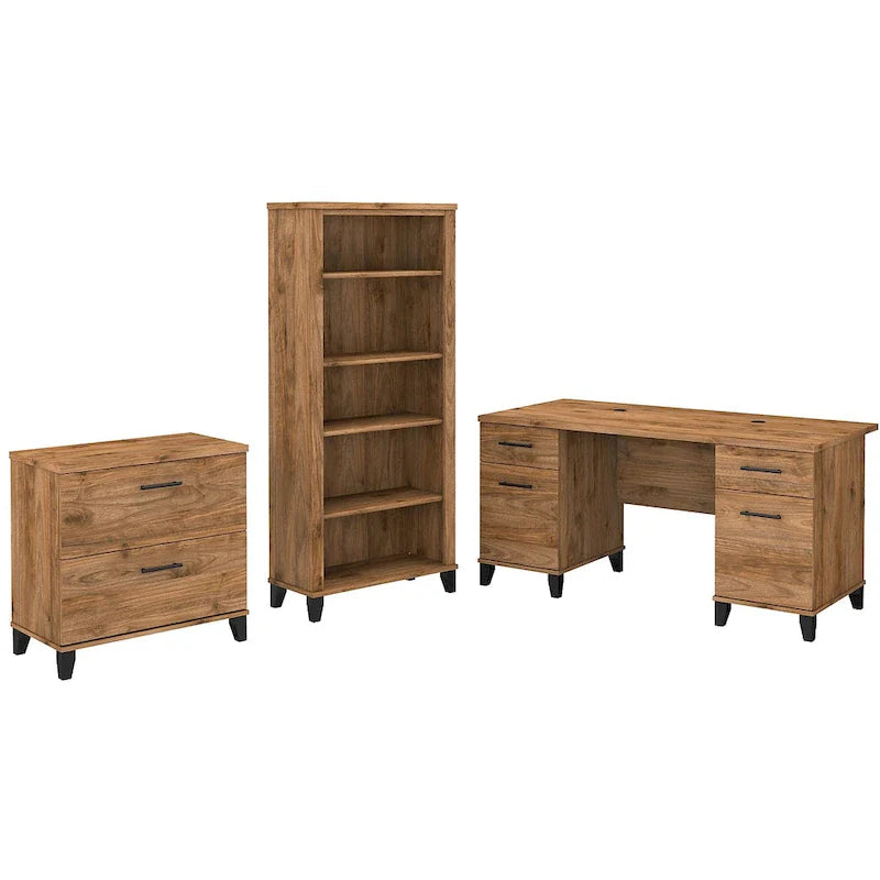 Somerset 60-Inch Office Desk with Cabinet and 5-Shelf Bookcase 24