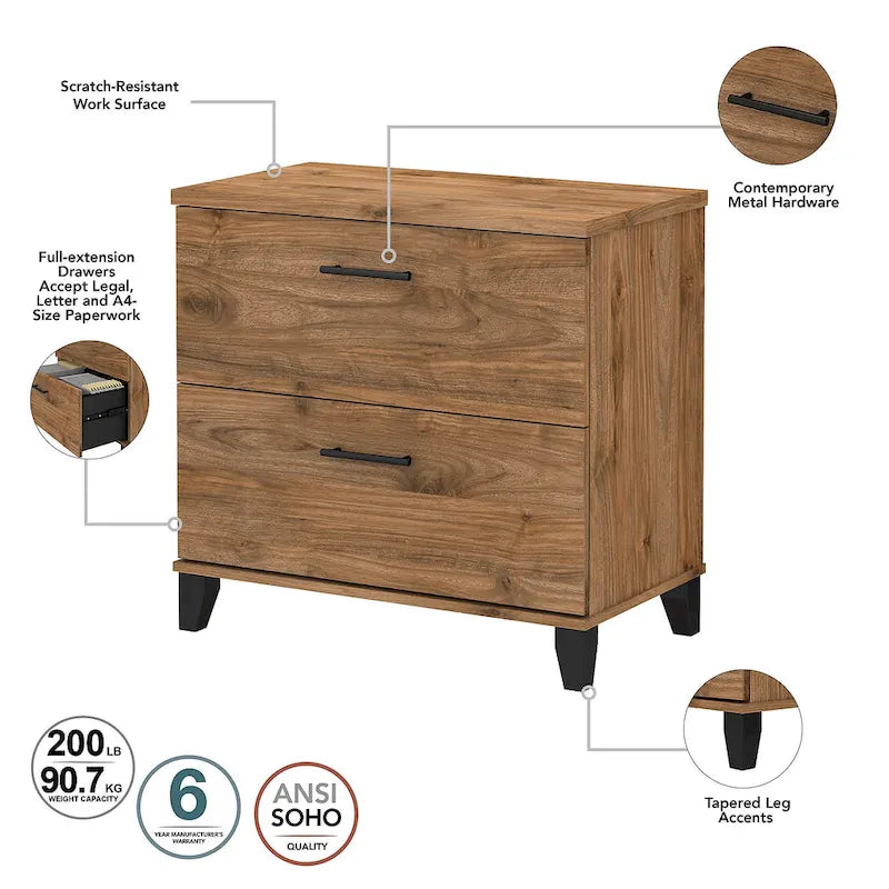 Somerset 60-Inch Office Desk with Cabinet and 5-Shelf Bookcase 26