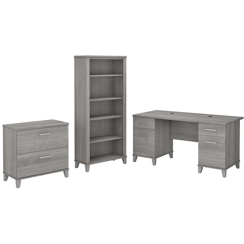 Somerset 60-Inch Office Desk with Cabinet and 5-Shelf Bookcase 31