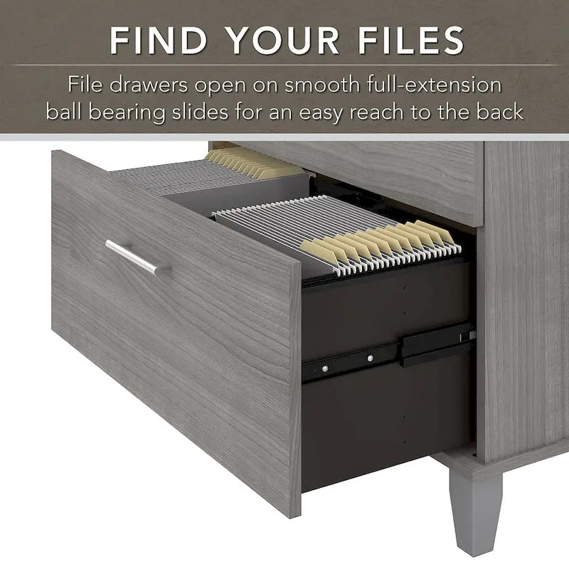 Somerset 60-Inch Office Desk with Cabinet and 5-Shelf Bookcase 33