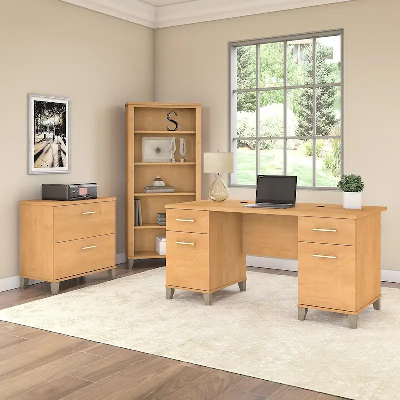 Somerset 60-Inch Office Desk with Cabinet and 5-Shelf Bookcase 37