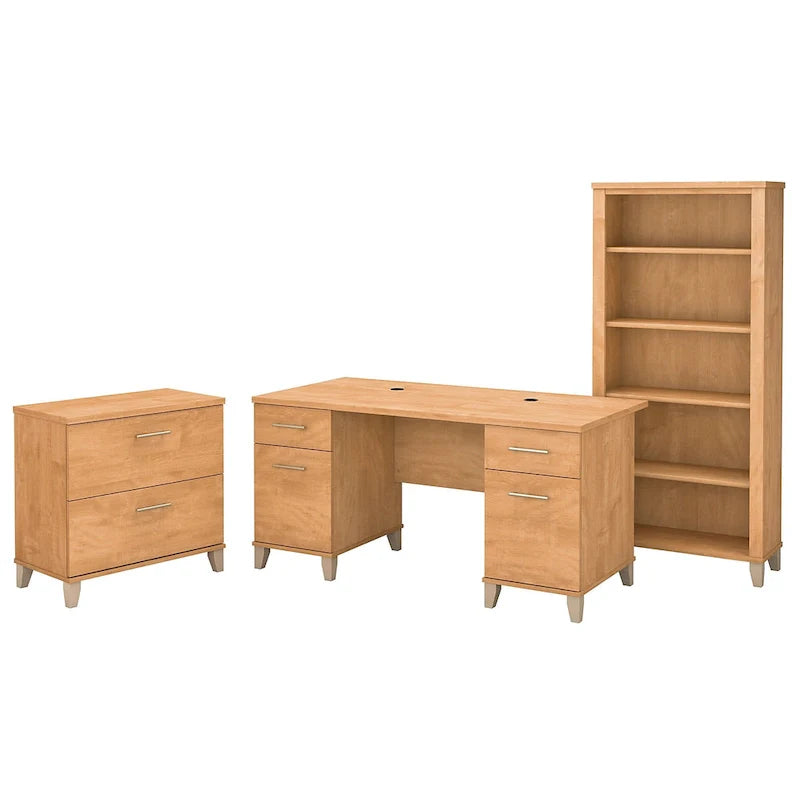 Somerset 60-Inch Office Desk with Cabinet and 5-Shelf Bookcase 38
