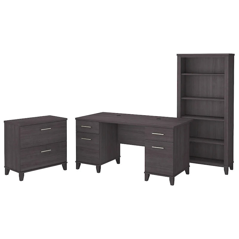 Somerset 60-Inch Office Desk with Cabinet and 5-Shelf Bookcase 45