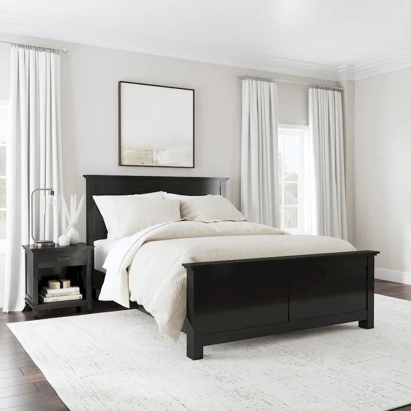 Homestyles Oak Park Black Wood Queen Bed and Nightstand Set - 2 Pieces 1
