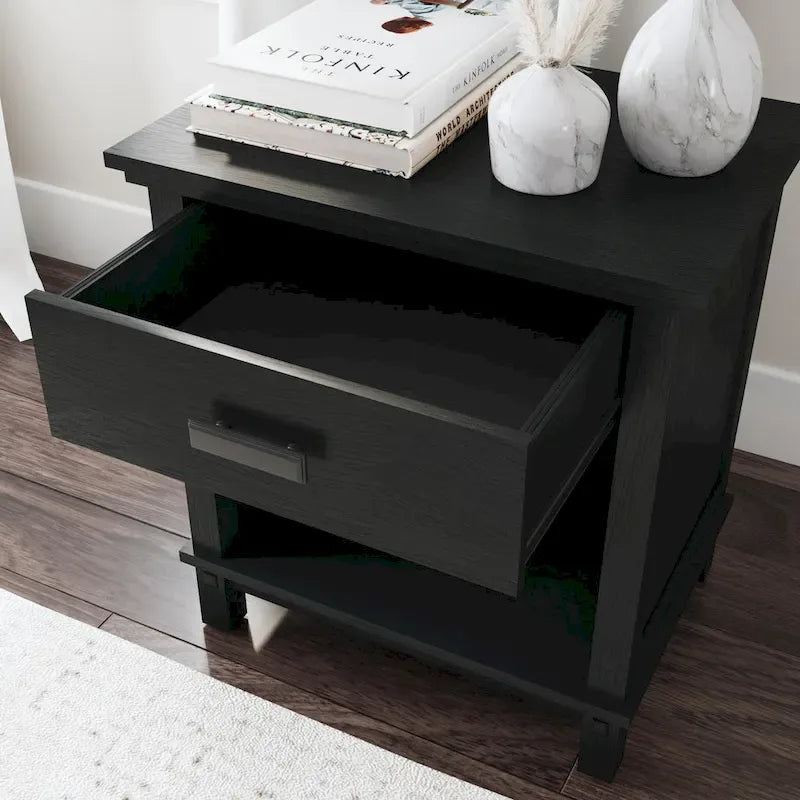 Homestyles Oak Park Black Wood Queen Bed and Nightstand Set - 2 Pieces 5