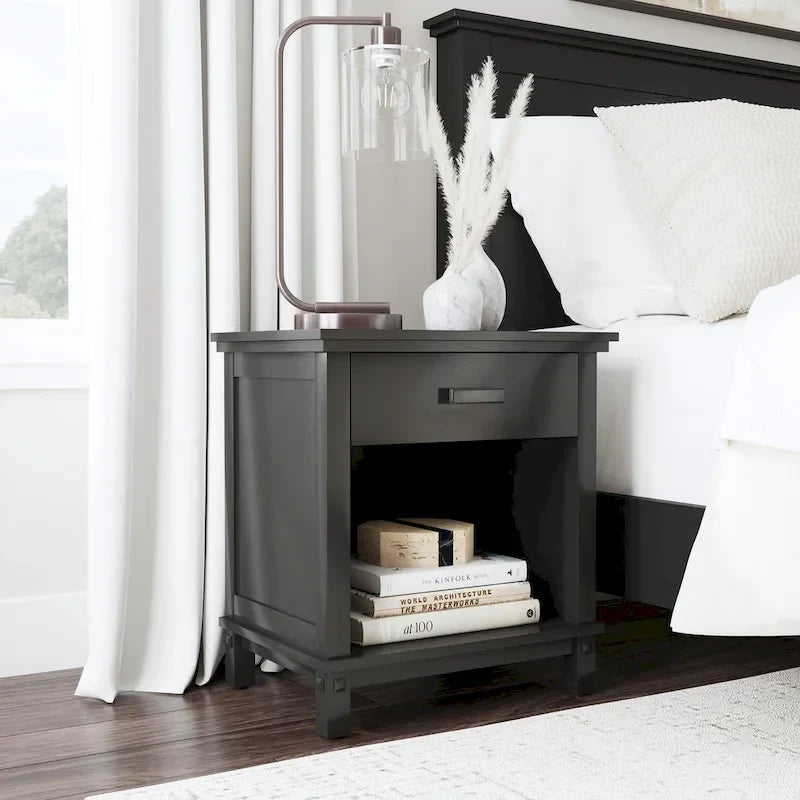 Homestyles Oak Park Black Wood Queen Bed and Nightstand Set - 2 Pieces 11
