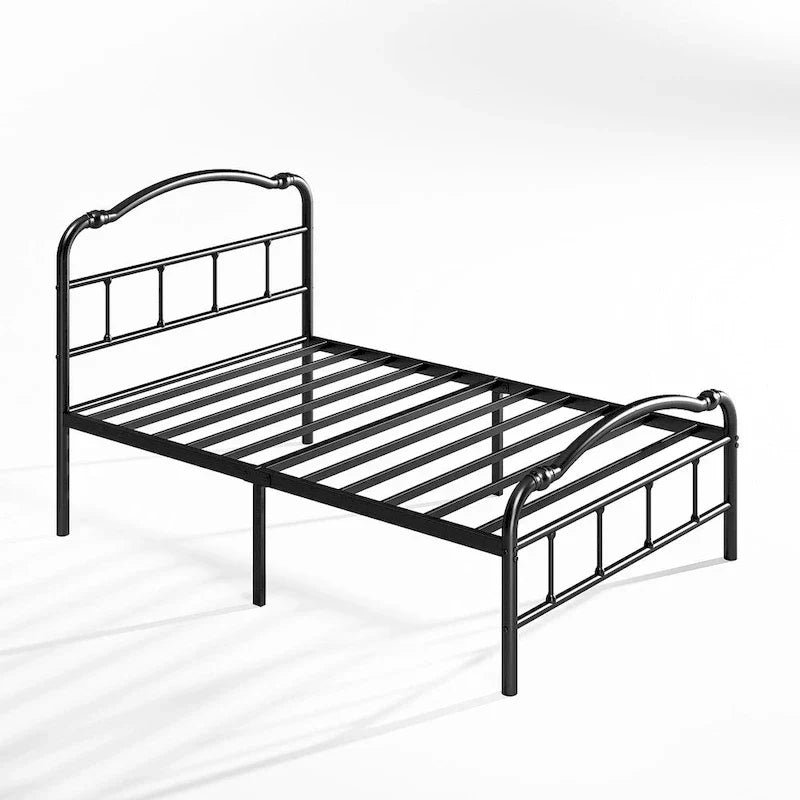 Sturdy 18-Inch High Steel Tube Iron Bed with Double Wave Headboard and Footboard 5