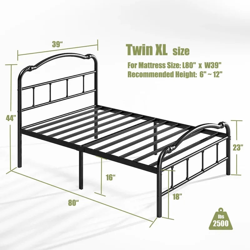 Sturdy 18-Inch High Steel Tube Iron Bed with Double Wave Headboard and Footboard 6