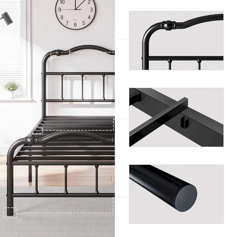 Sturdy 18-Inch High Steel Tube Iron Bed with Double Wave Headboard and Footboard 7