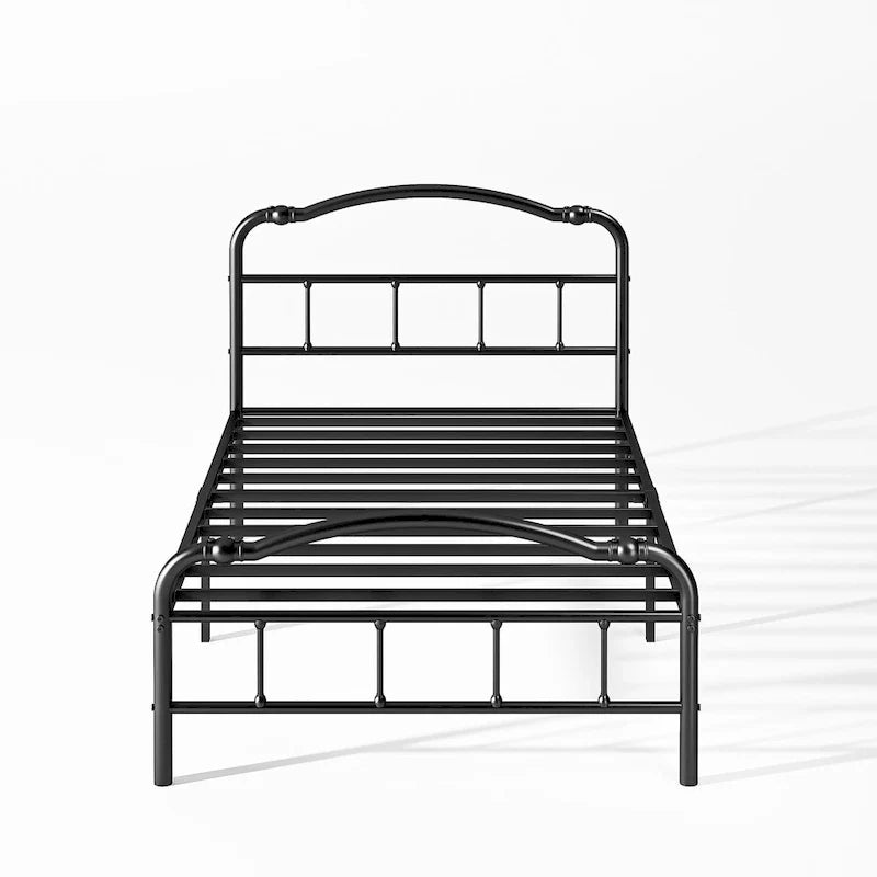 Sturdy 18-Inch High Steel Tube Iron Bed with Double Wave Headboard and Footboard 8