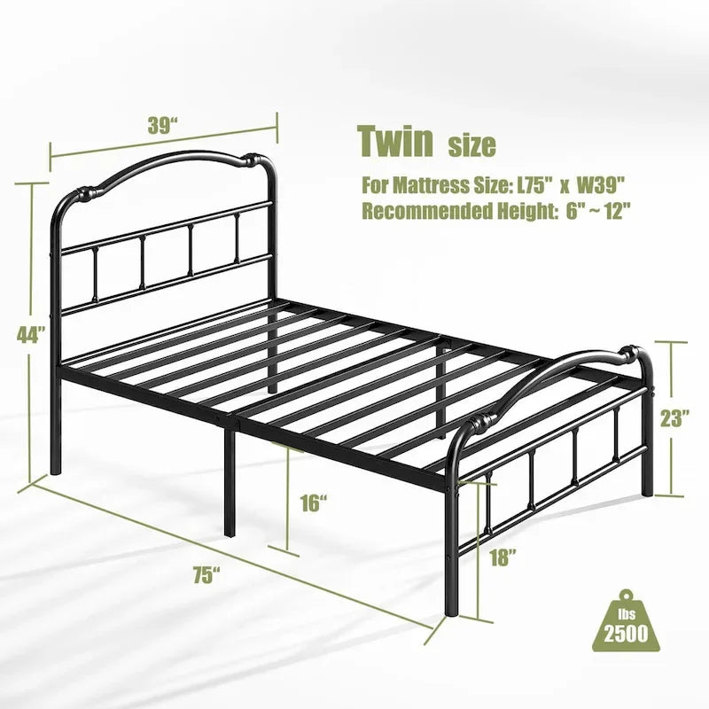 Sturdy 18-Inch High Steel Tube Iron Bed with Double Wave Headboard and Footboard 9