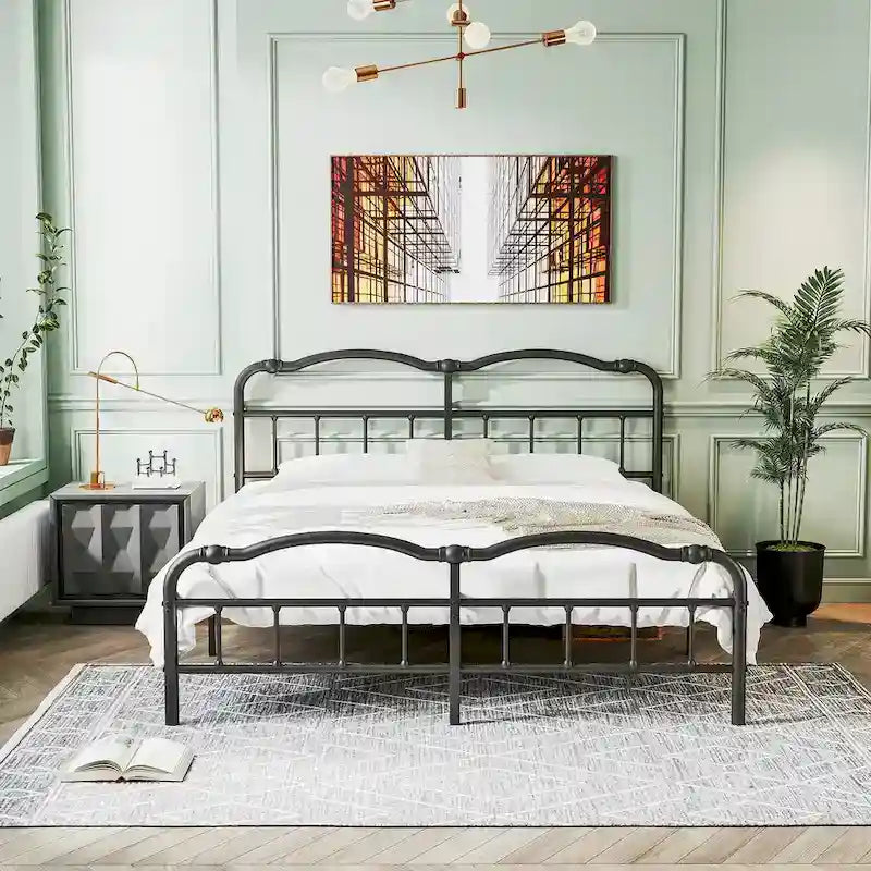 Sturdy 18-Inch High Steel Tube Iron Bed with Double Wave Headboard and Footboard 10