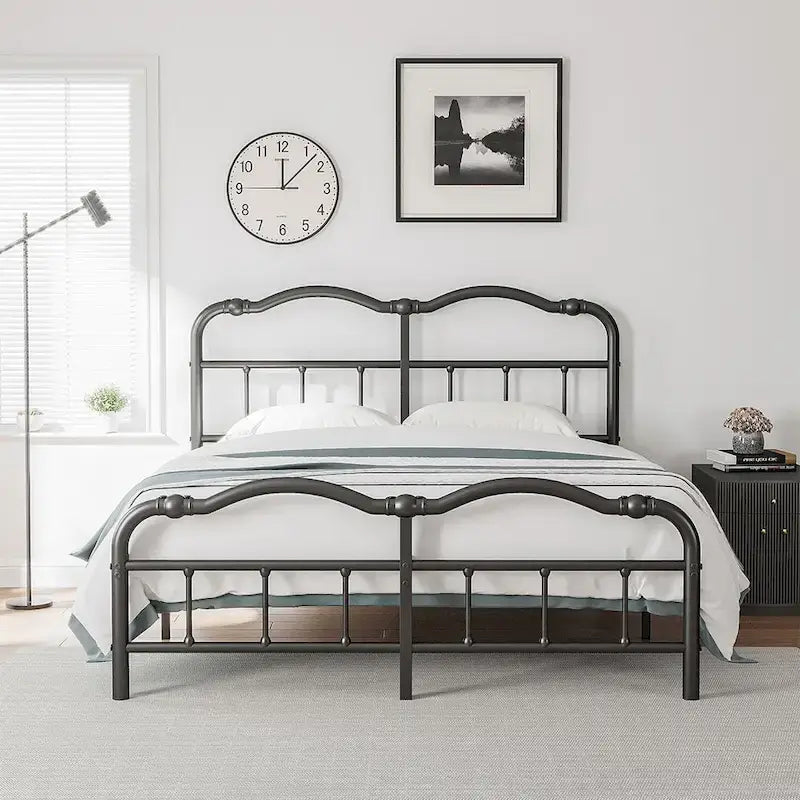 Sturdy 18-Inch High Steel Tube Iron Bed with Double Wave Headboard and Footboard 12