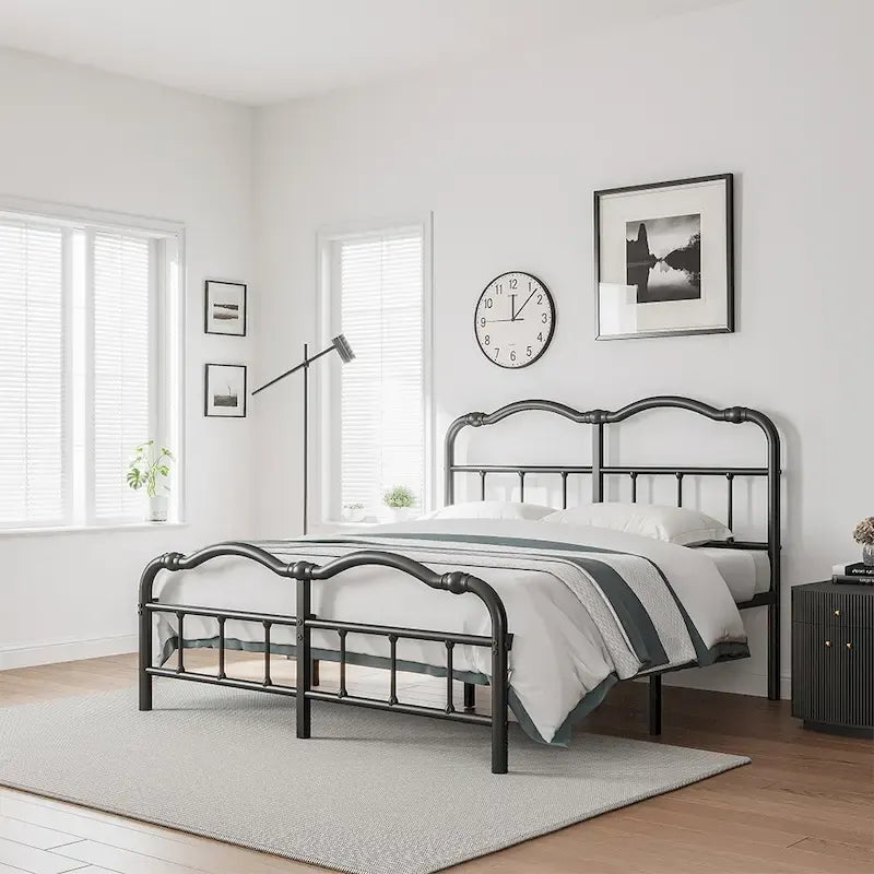 Sturdy 18-Inch High Steel Tube Iron Bed with Double Wave Headboard and Footboard 13