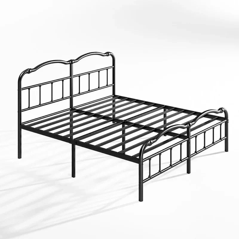 Sturdy 18-Inch High Steel Tube Iron Bed with Double Wave Headboard and Footboard 14