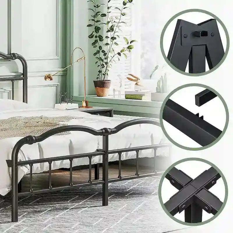 Sturdy 18-Inch High Steel Tube Iron Bed with Double Wave Headboard and Footboard 16