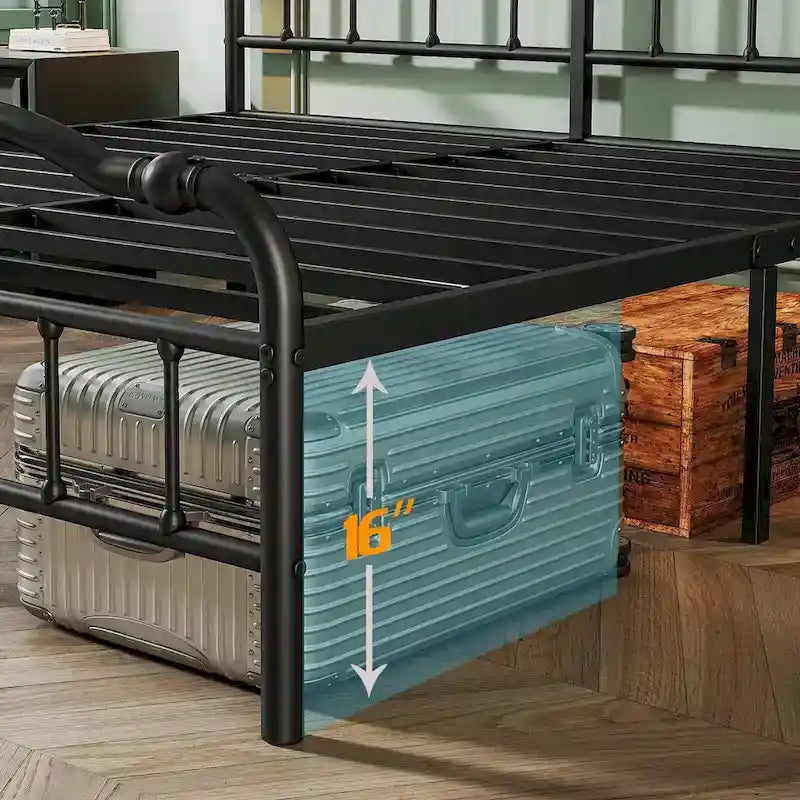 Sturdy 18-Inch High Steel Tube Iron Bed with Double Wave Headboard and Footboard 17