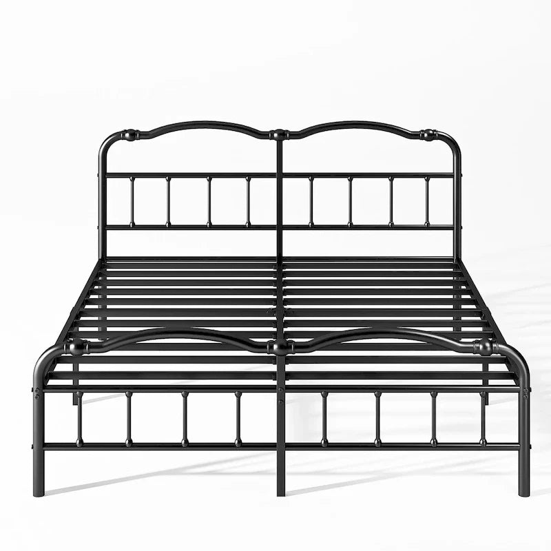 Sturdy 18-Inch High Steel Tube Iron Bed with Double Wave Headboard and Footboard 19