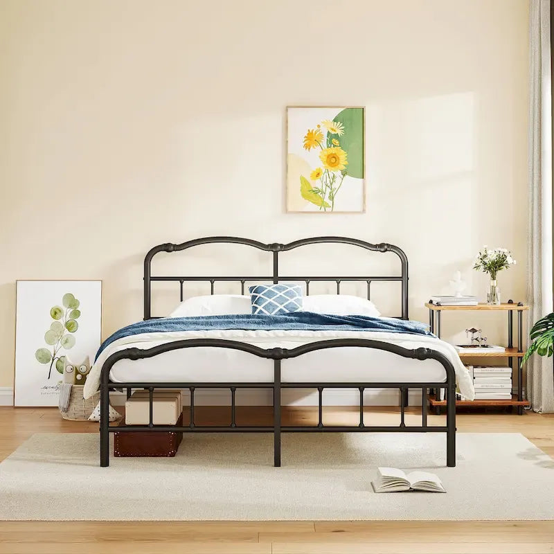 Sturdy 18-Inch High Steel Tube Iron Bed with Double Wave Headboard and Footboard 21