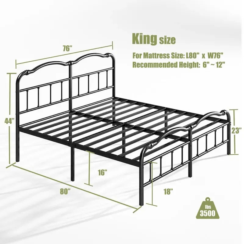 Sturdy 18-Inch High Steel Tube Iron Bed with Double Wave Headboard and Footboard 22