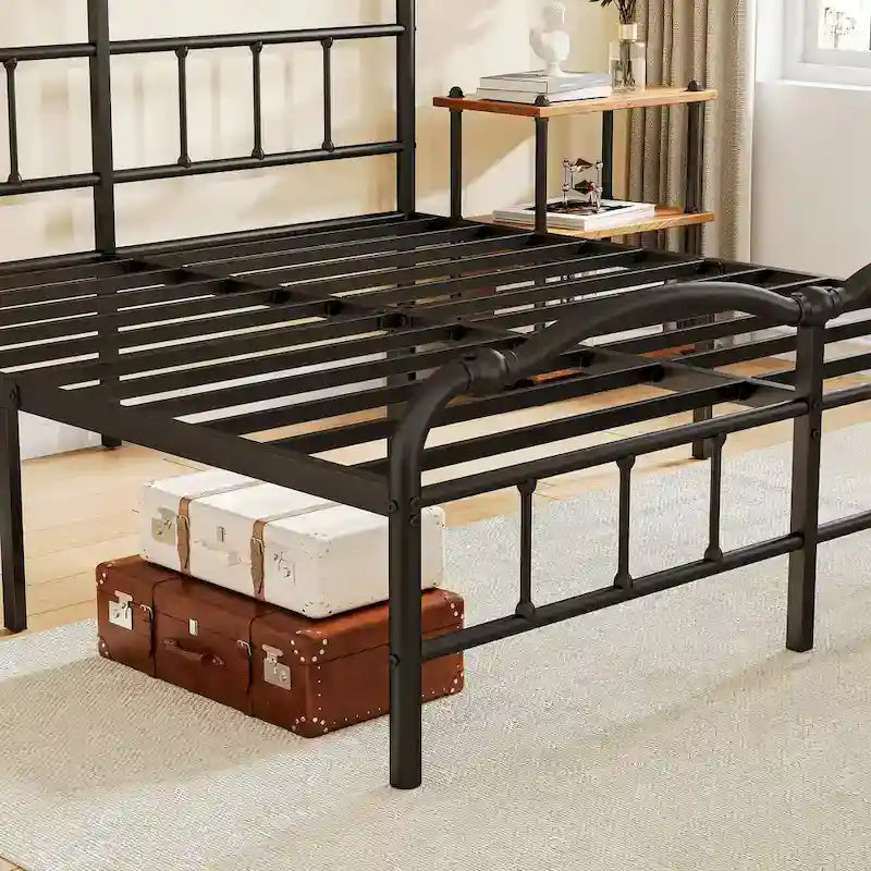 Sturdy 18-Inch High Steel Tube Iron Bed with Double Wave Headboard and Footboard 23
