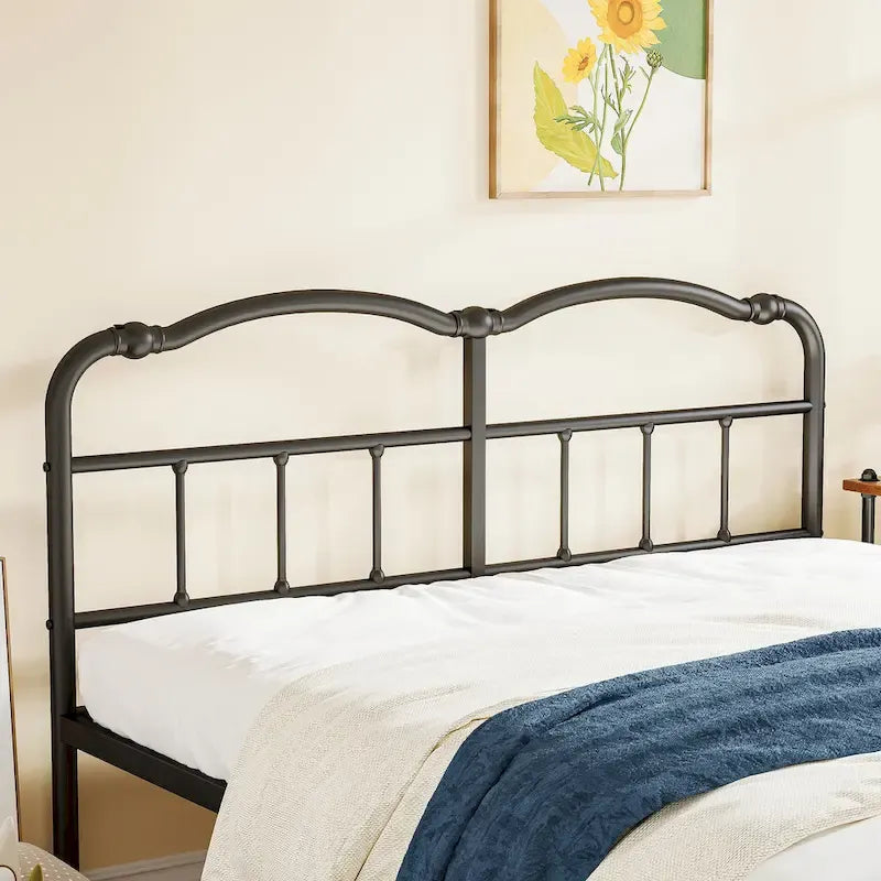 Sturdy 18-Inch High Steel Tube Iron Bed with Double Wave Headboard and Footboard 24