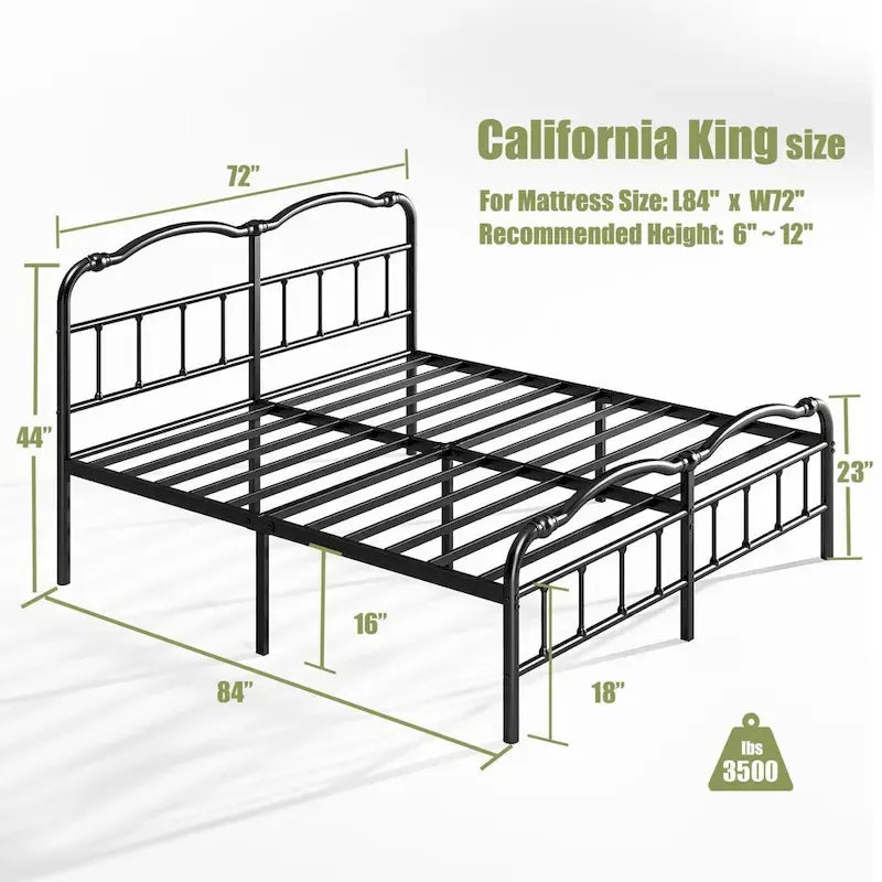 Sturdy 18-Inch High Steel Tube Iron Bed with Double Wave Headboard and Footboard 25