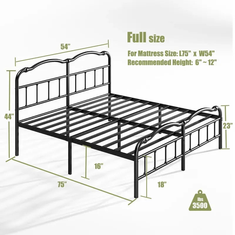 Sturdy 18-Inch High Steel Tube Iron Bed with Double Wave Headboard and Footboard 26