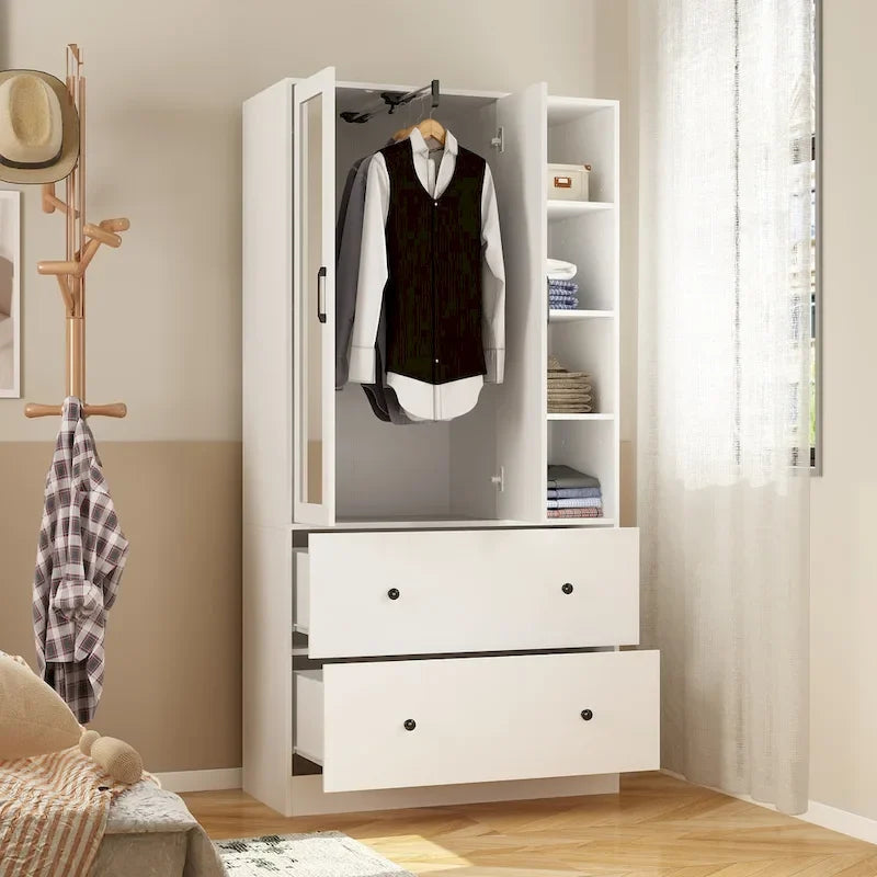 Space-Saving Scalable Hanging Rod Wardrobe Closet with Mirror 4