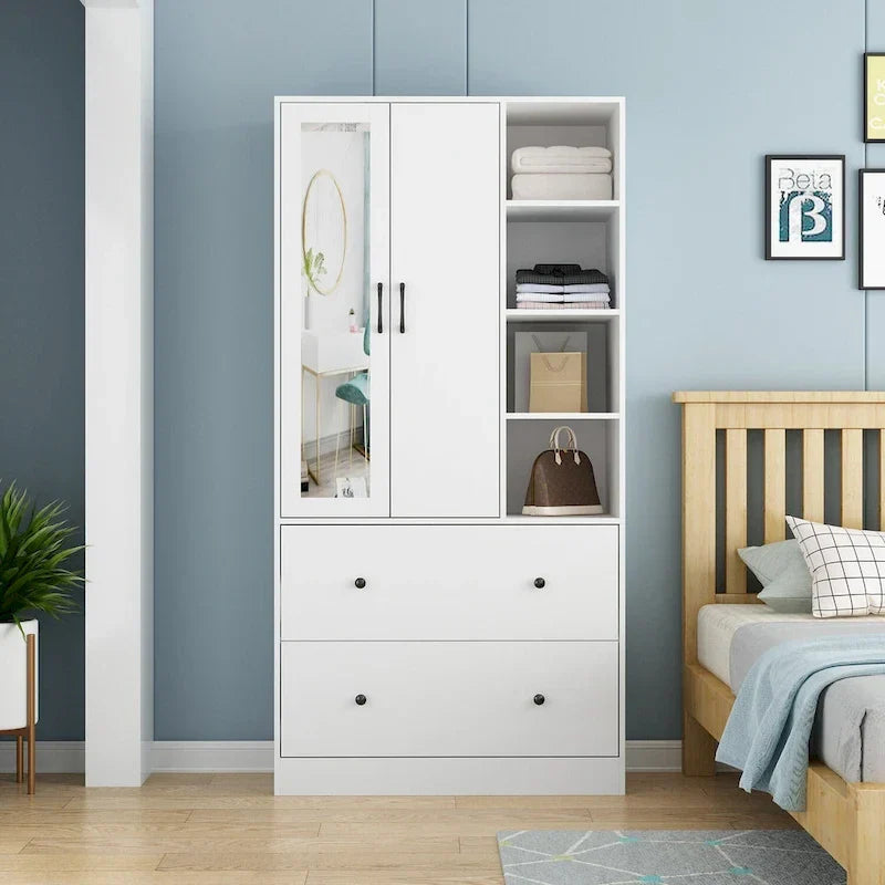 Modern Wardrobe Armoire with Mirror Door Drawers and Shelves 6
