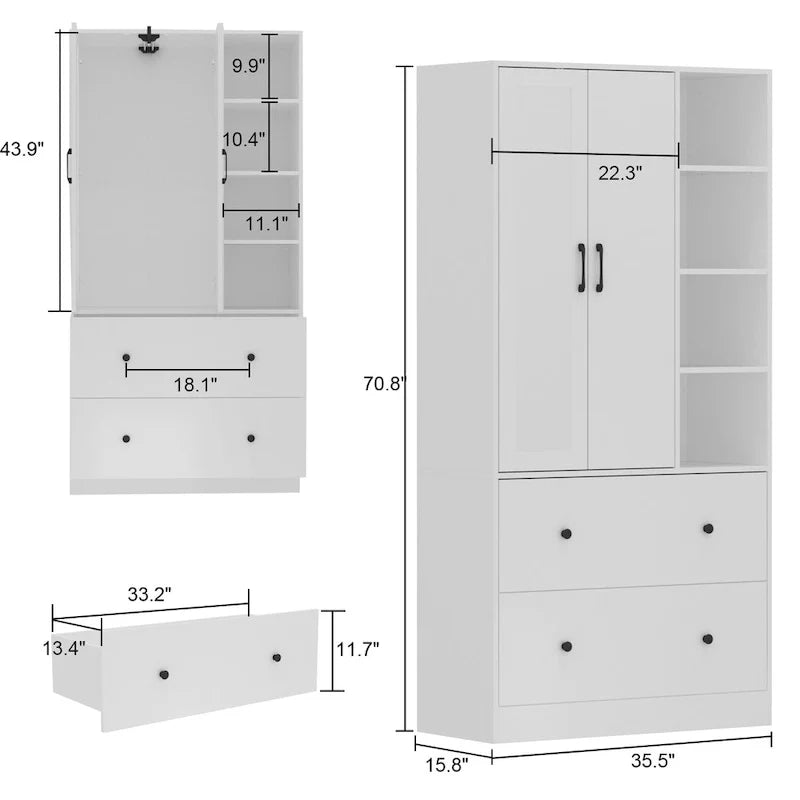 Space-Saving Scalable Hanging Rod Wardrobe Closet with Mirror 9