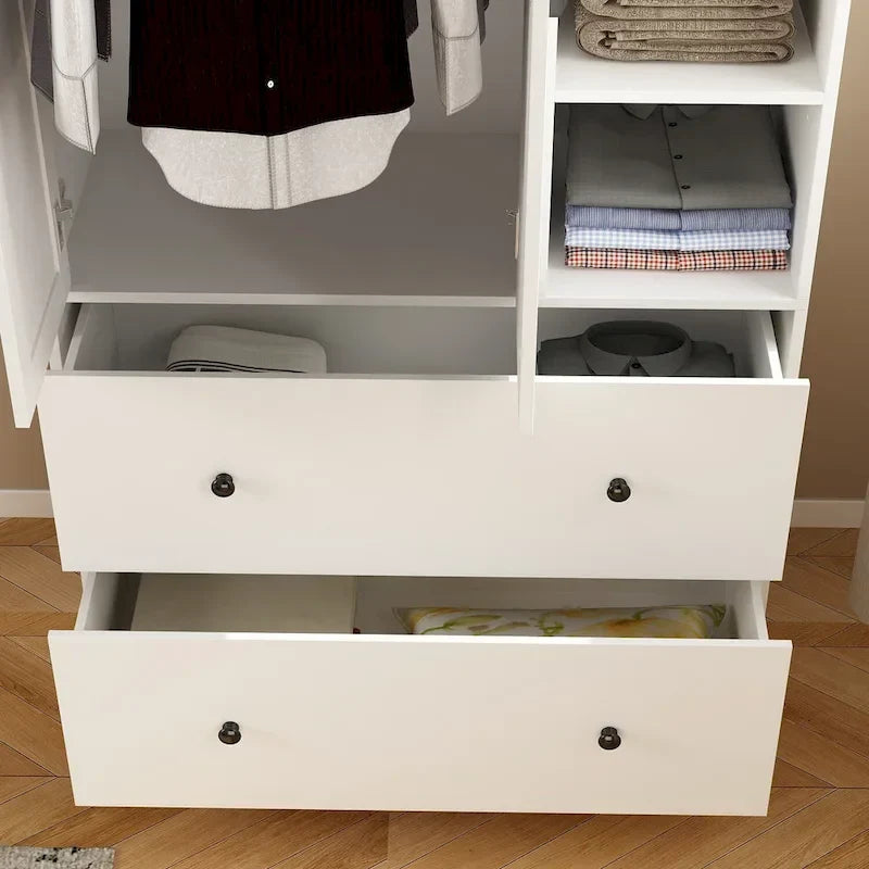 Space-Saving Scalable Hanging Rod Wardrobe Closet with Mirror 10