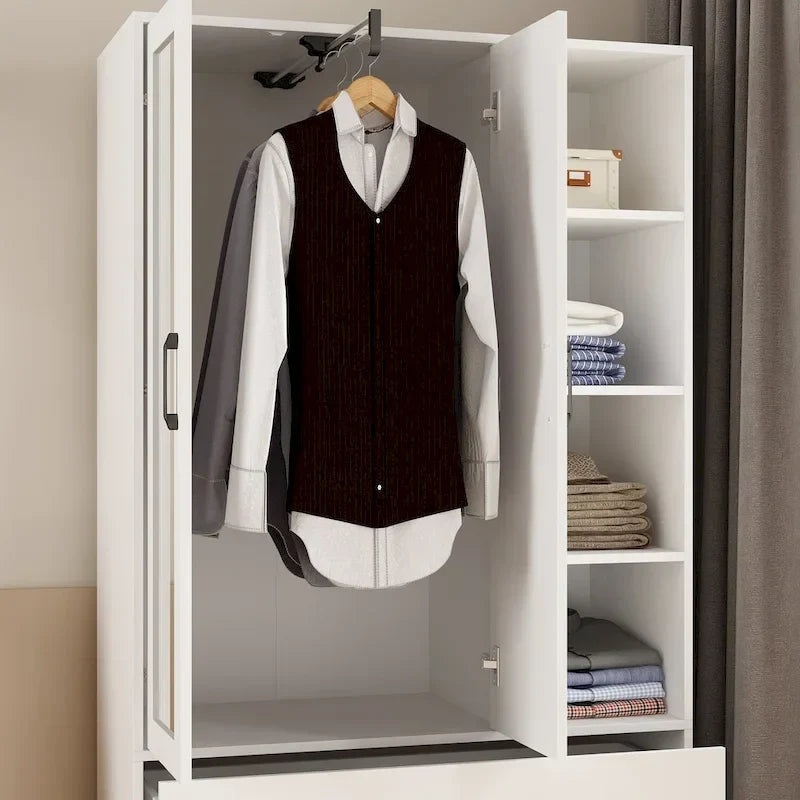 Space-Saving Scalable Hanging Rod Wardrobe Closet with Mirror 15