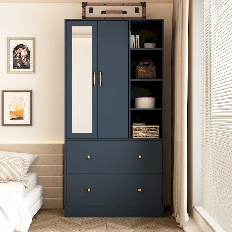 Space-Saving Scalable Hanging Rod Wardrobe Closet with Mirror 19