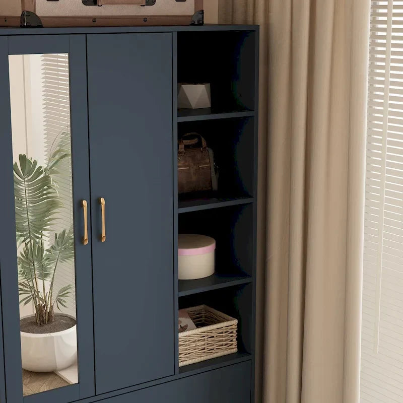 Space-Saving Scalable Hanging Rod Wardrobe Closet with Mirror 22