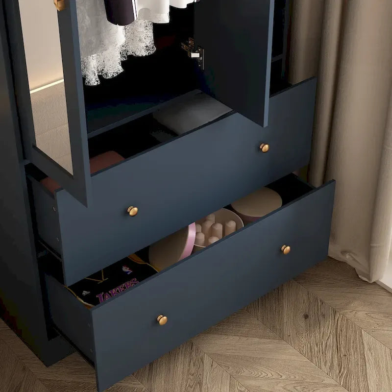 Modern Wardrobe Armoire with Mirror Door Drawers and Shelves 25