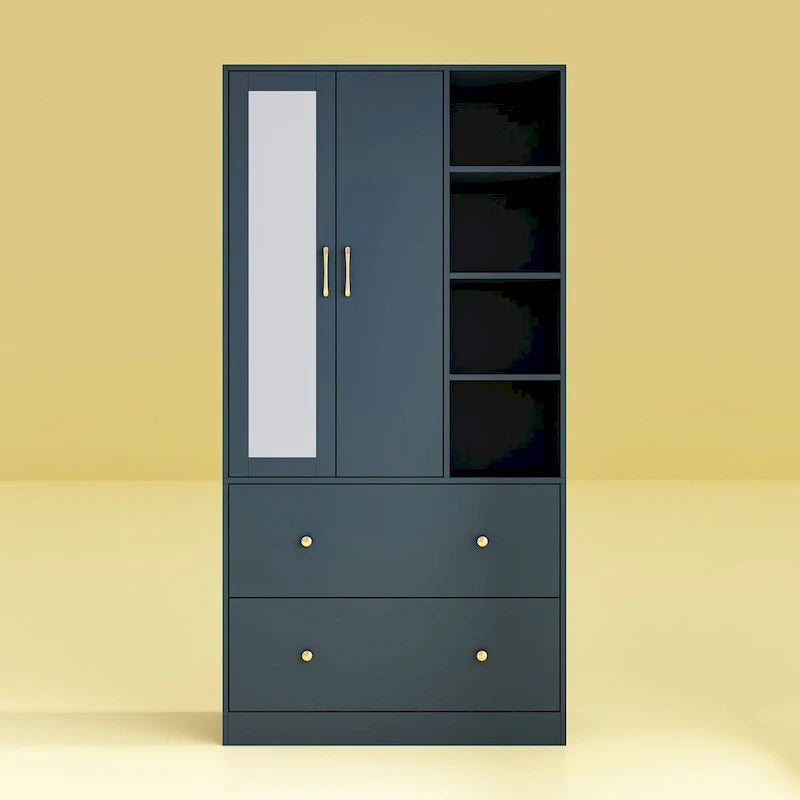 Modern Wardrobe Armoire with Mirror Door Drawers and Shelves 28