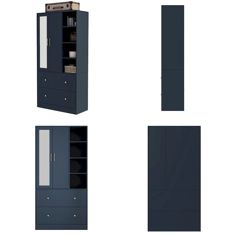 Space-Saving Scalable Hanging Rod Wardrobe Closet with Mirror 31