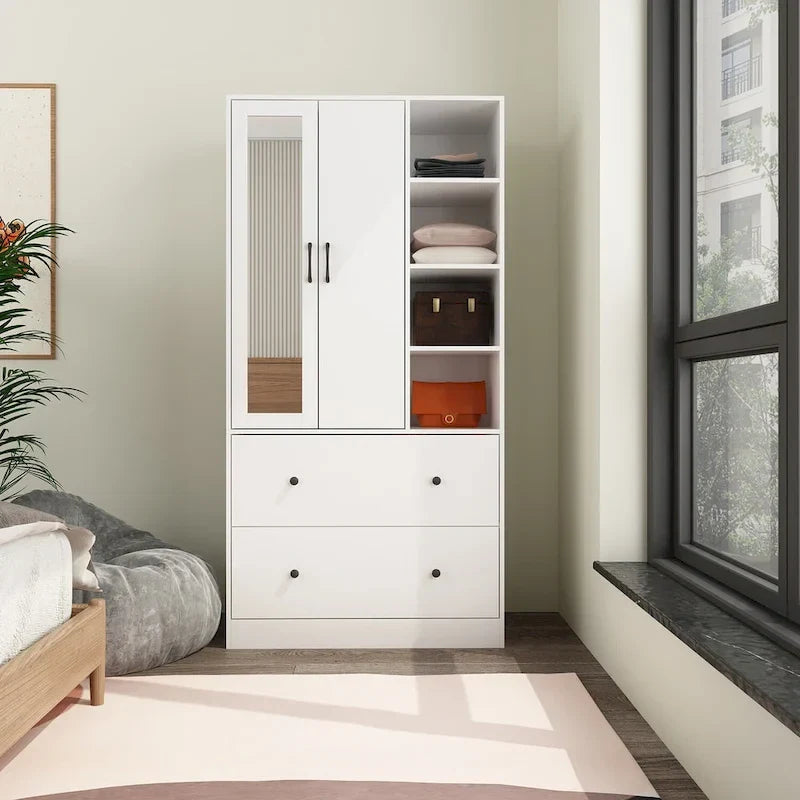 Space-Saving Scalable Hanging Rod Wardrobe Closet with Mirror 33