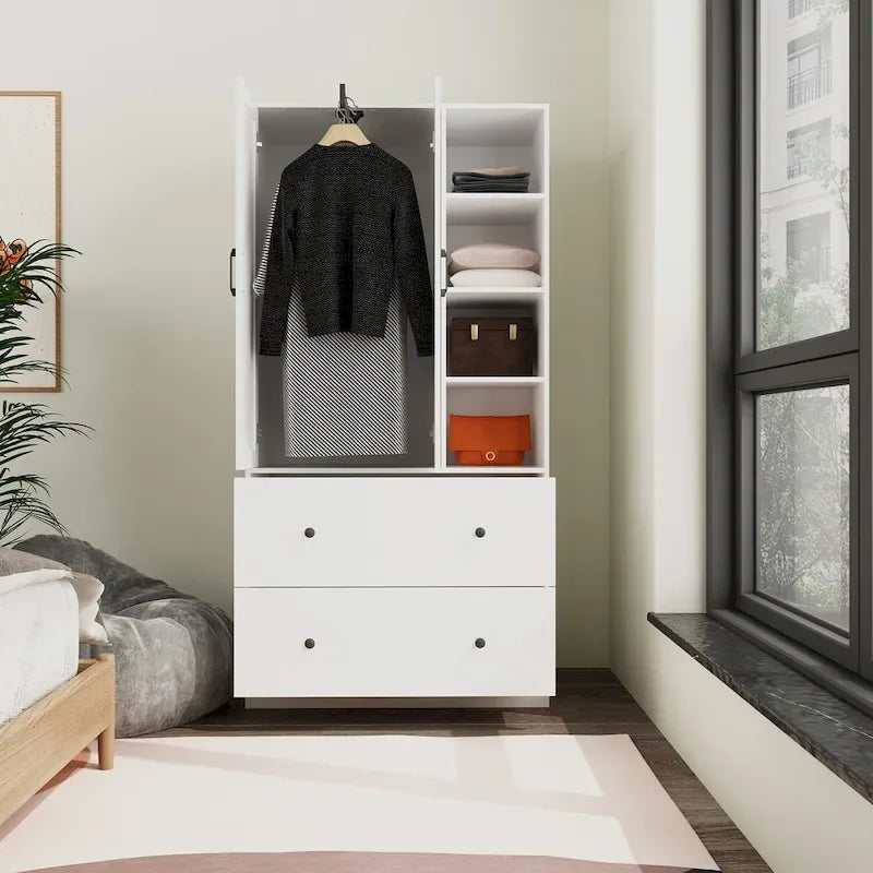 Space-Saving Scalable Hanging Rod Wardrobe Closet with Mirror 34