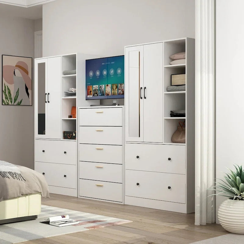 Modern Wardrobe Armoire with Mirror Door Drawers and Shelves 38