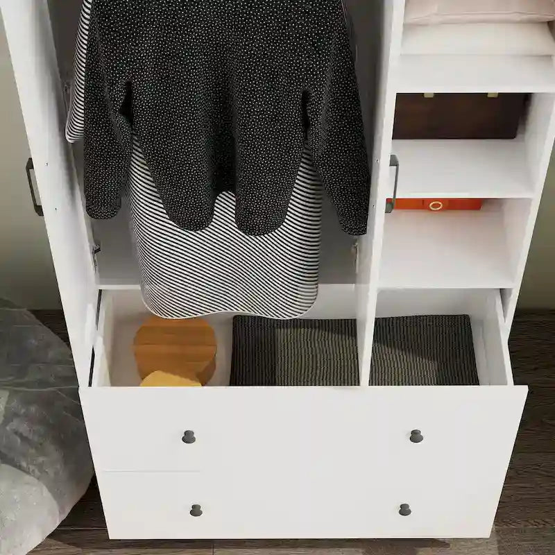 Modern Wardrobe Armoire with Mirror Door Drawers and Shelves 40