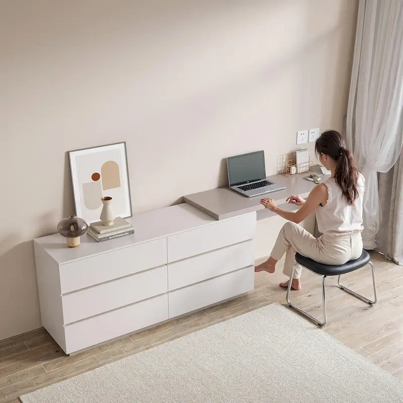 97.63" Modern Expandable Dresser Desk Combo for Home Office with 6 Drawers 14
