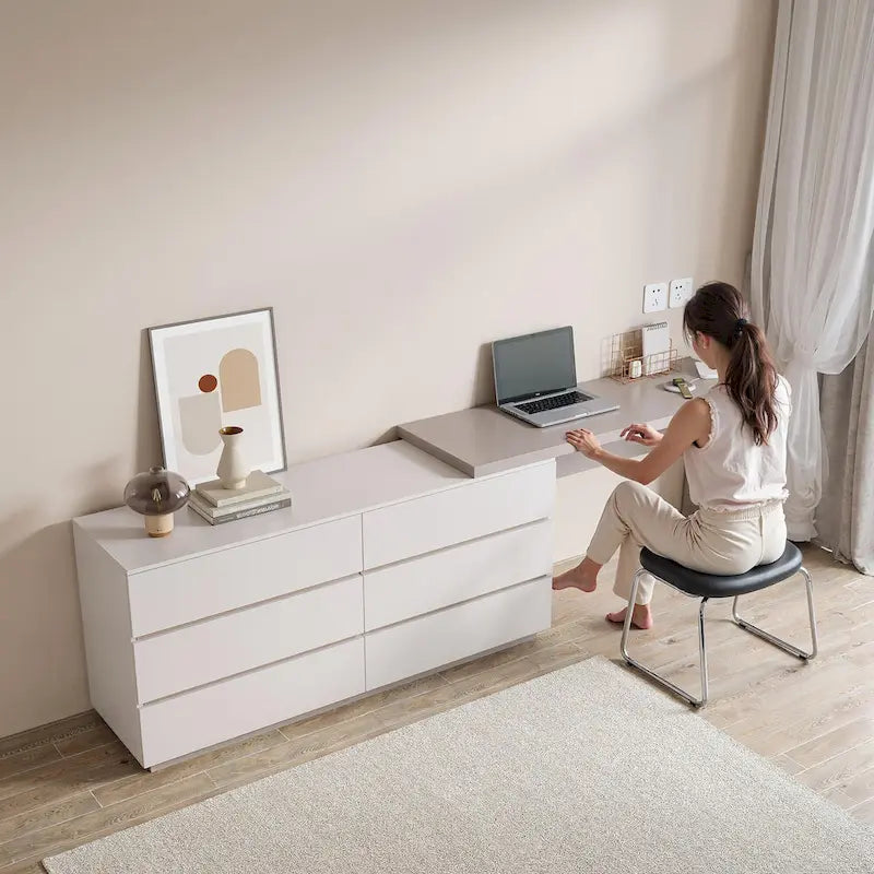 97.63" Modern Expandable Dresser Desk Combo for Home Office with 6 Drawers 1